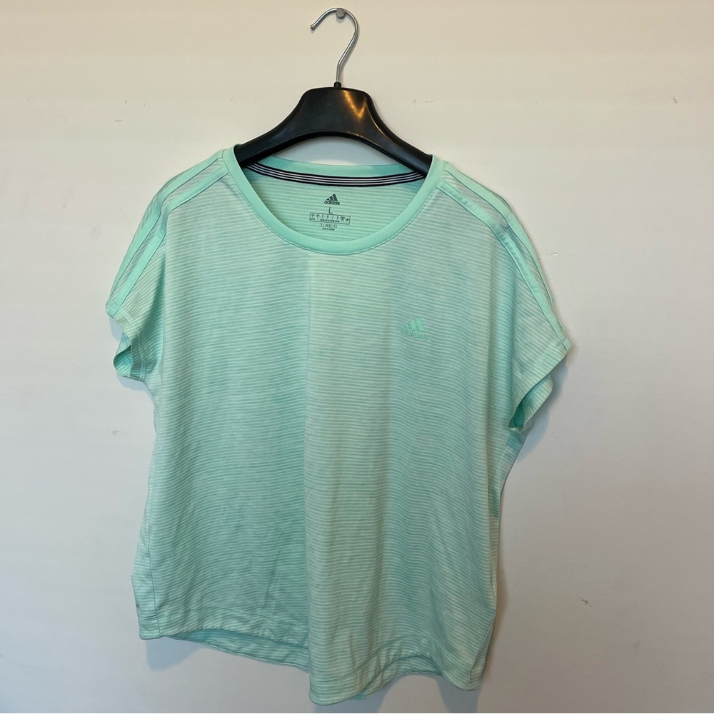 Adidas Mint/Teal & White Striped Size Large Tee